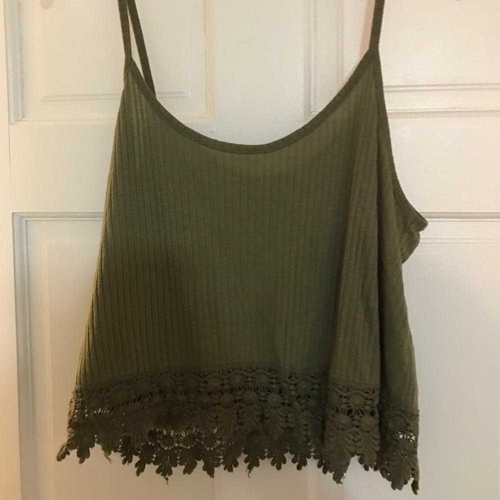 olive green crop top with lace detail!